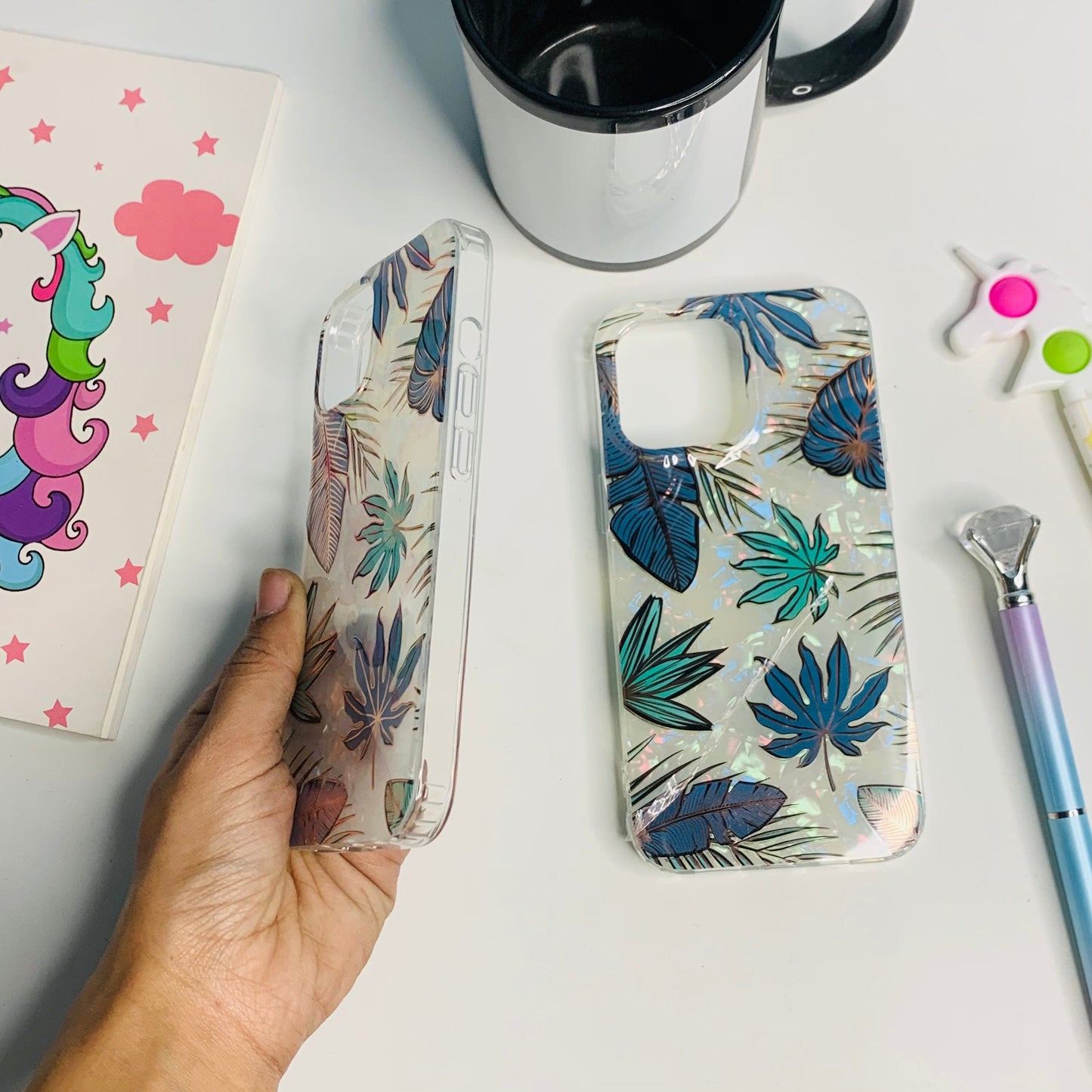 Transparent Blue Green floral case