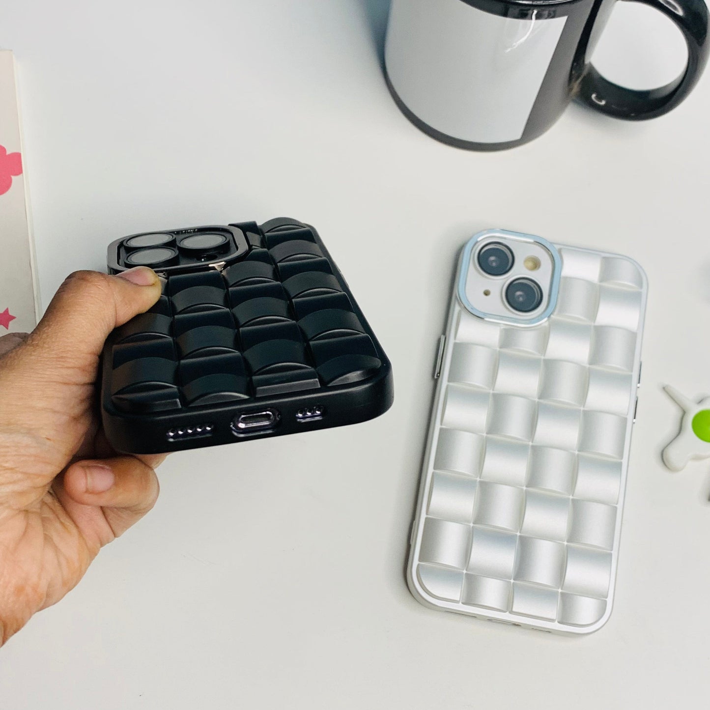 Premium Checkered Pattern Monochromatic iPhone Case with Camera Protected Lens