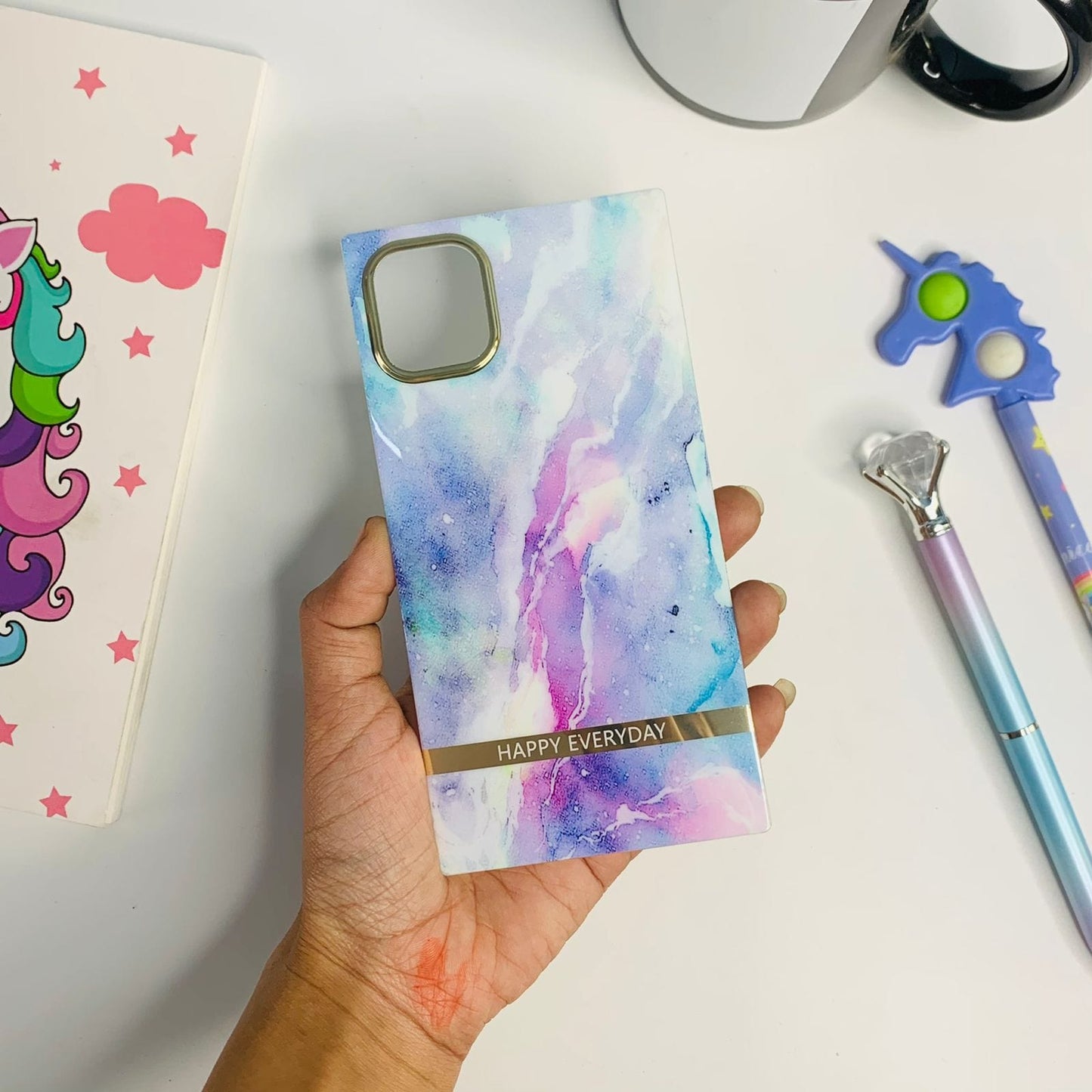 Square Shape Marble Finish Case for Iphone 11