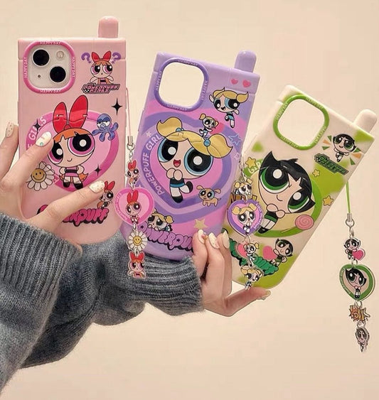 Mirror Power puff Case With Key Chain