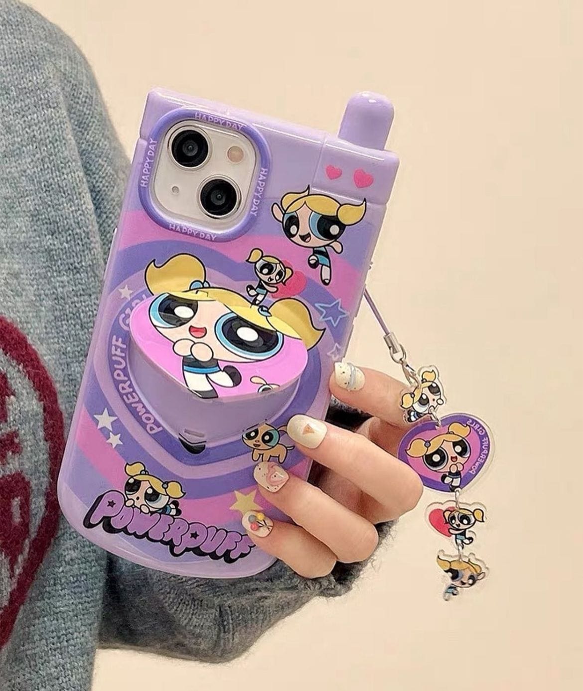 Mirror Power puff Case With Key Chain