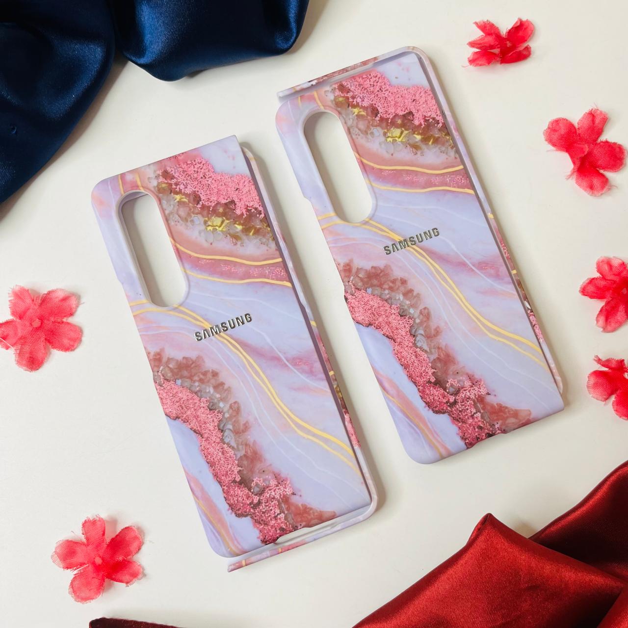 Pink White Marble Finish Case For Samsung Fold 3