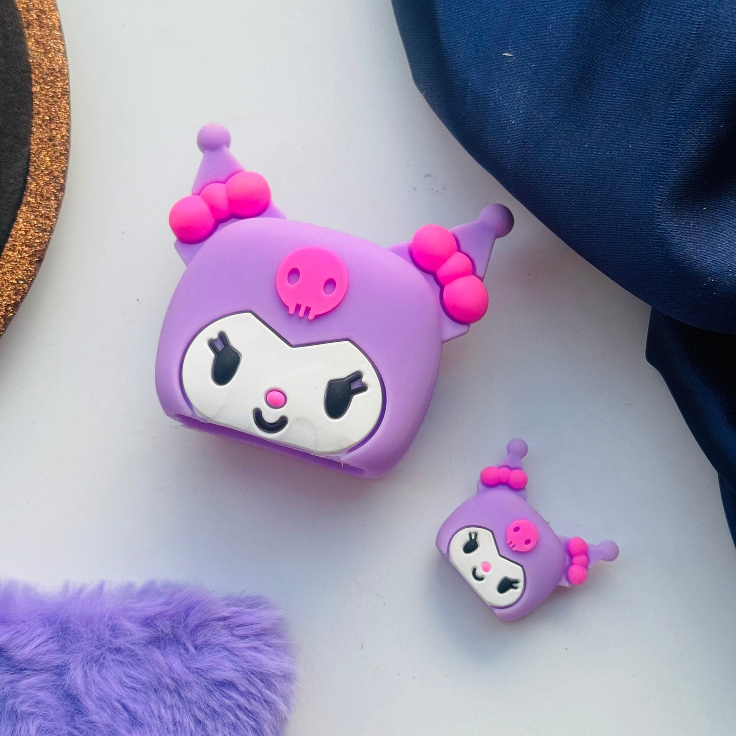 iPhone 18W 20W 3d Silicone Cartoon Charger Protective Case -Purple Cat