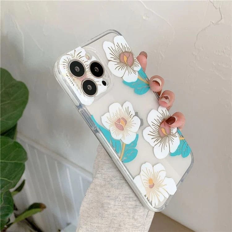 Transparent Blue & White Floral case