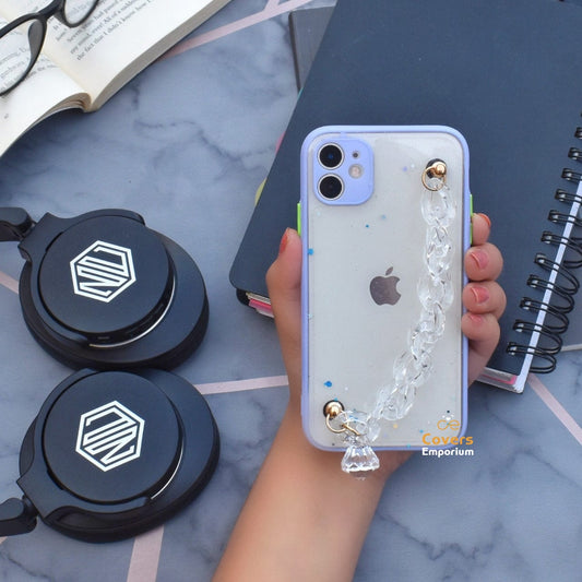 Transparent Lavender Color Phone case with Chain