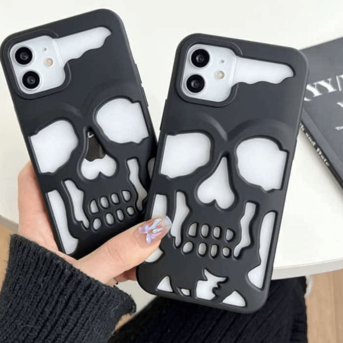 iPhone Black Matte Finish Hollow Skull Design Case