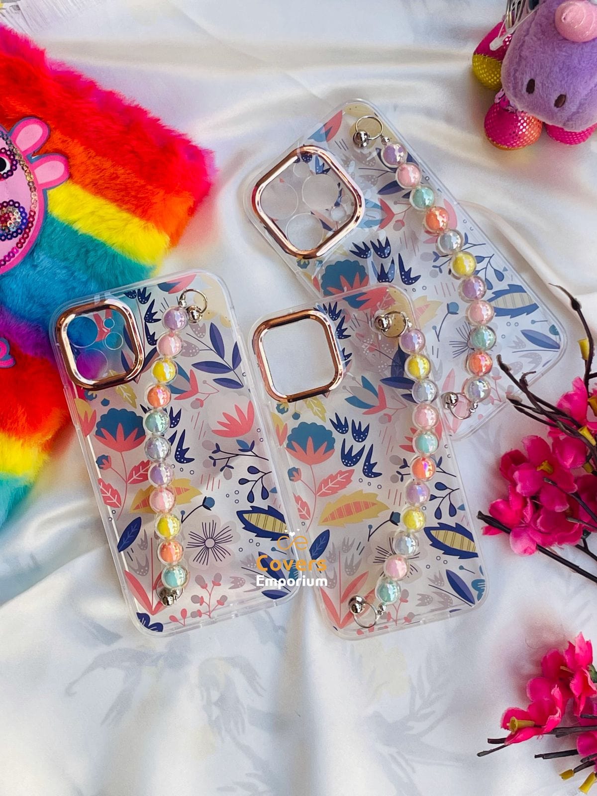 Transparent Floral Design Phone case with Chain