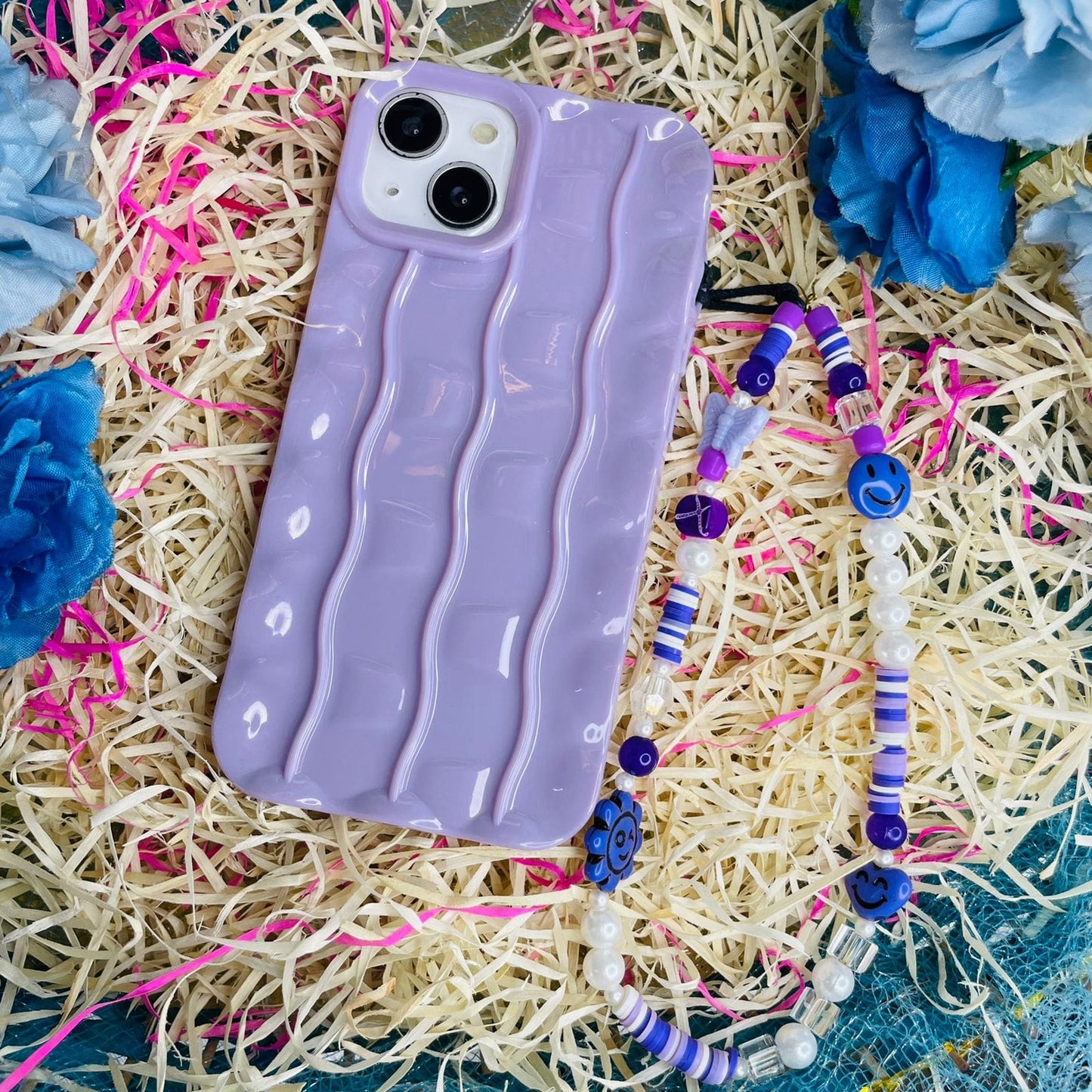 3D Vertical Pattern Concave-Convex iPhone Case - Purple with charm