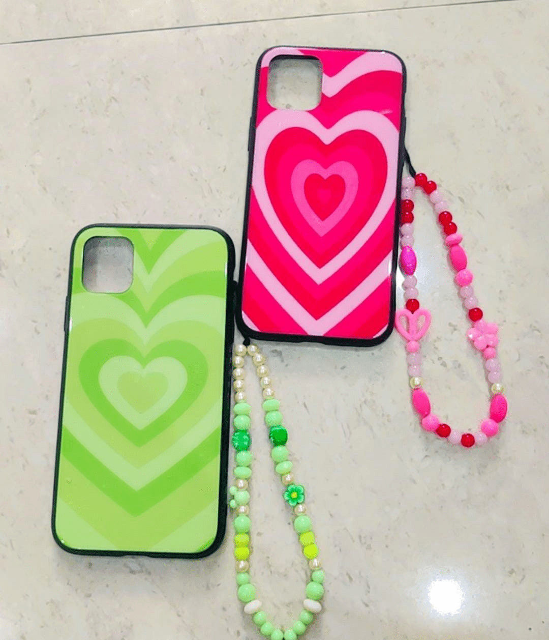 Y2K Heart Glass cases with hanging beads – Covers Emporium