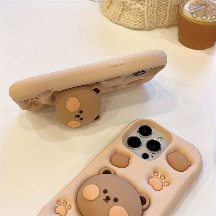 3D Bear Pop Socket Phone Case