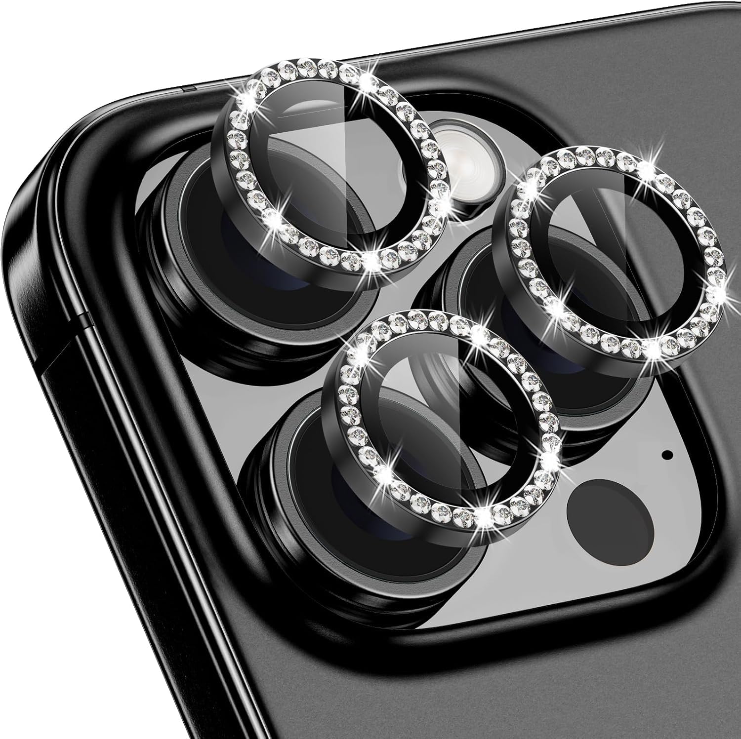 Black Colour Diamond Camera Protection Lens For iPhone 16 Pro & 16 Pro Max