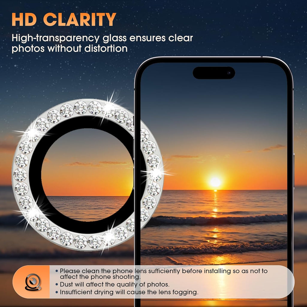 Silver Colour Diamond Camera Protection Lens For iPhone 16 Pro & 16 Pro Max