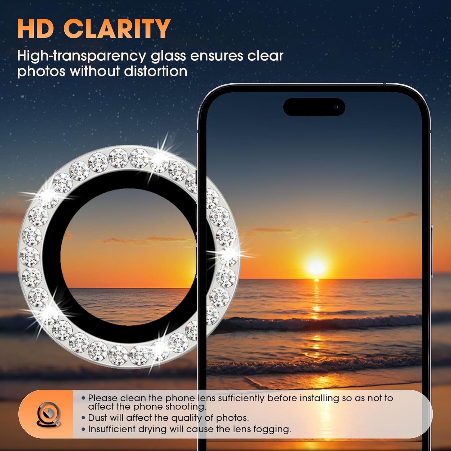 Silver Colour Diamond Camera Protection Lens For iPhone 16 Pro & 16 Pro Max