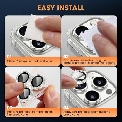 Silver Colour Diamond Camera Protection Lens For iPhone 16 Pro & 16 Pro Max