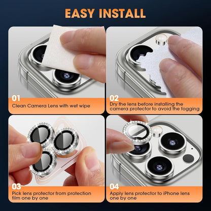 Grey Colour Diamond Camera Protection Lens For iPhone 16 Pro & 16 Pro Max