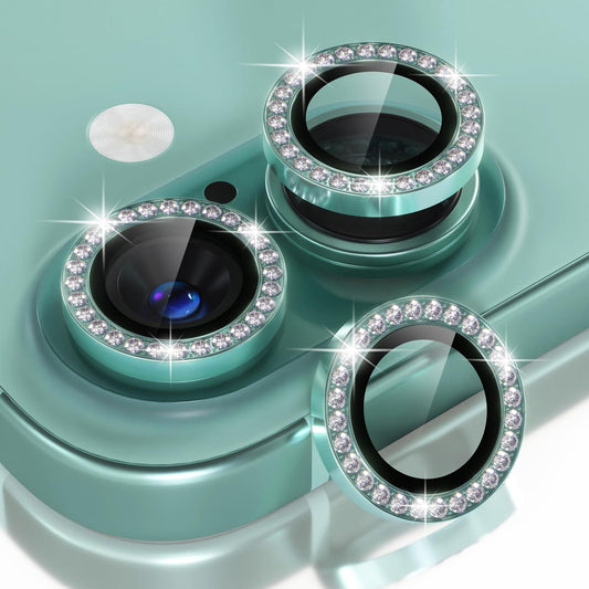Teal Green Colour Diamond Camera Protection Lens For iPhone 16 & 16 Plus