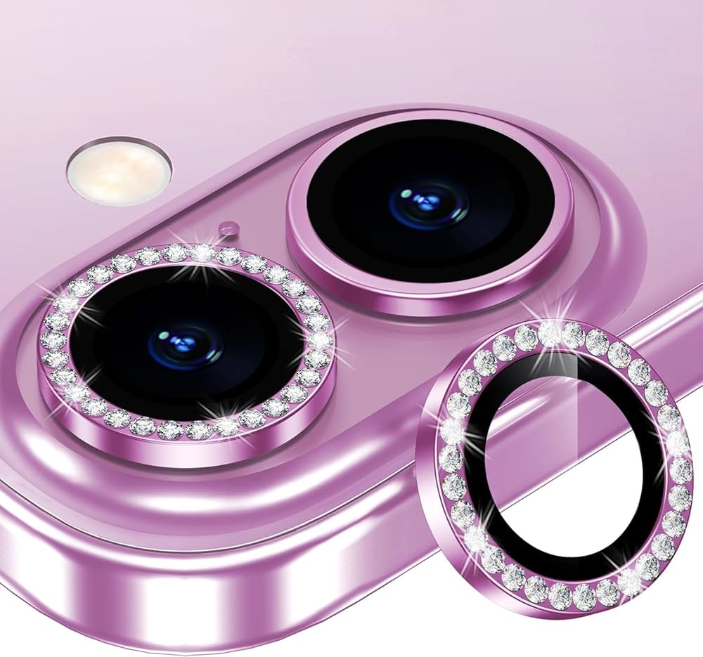 Pink Colour Diamond Camera Protection Lens For iPhone 16 & 16 Plus