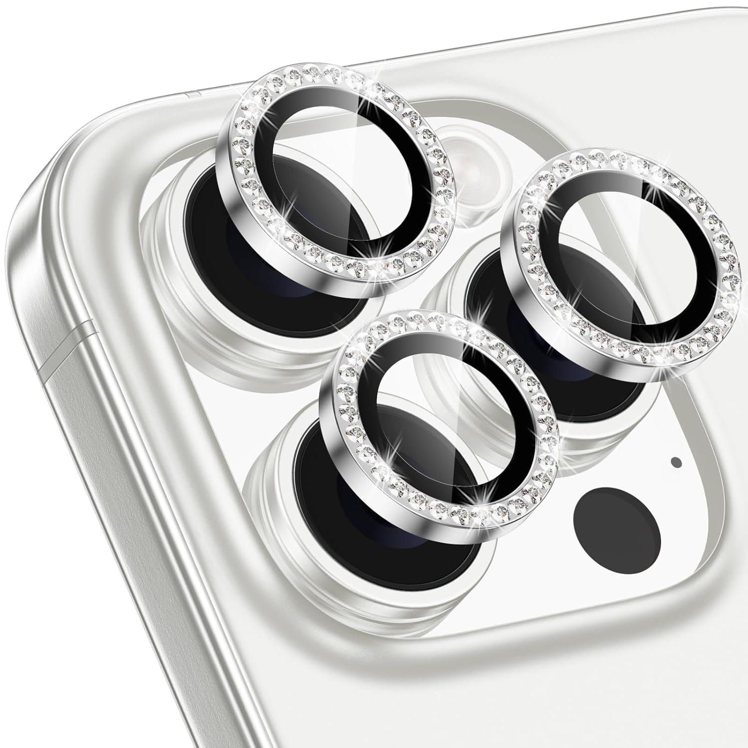 Silver Colour Diamond Camera Protection Lens For iPhone 16 Pro & 16 Pro Max