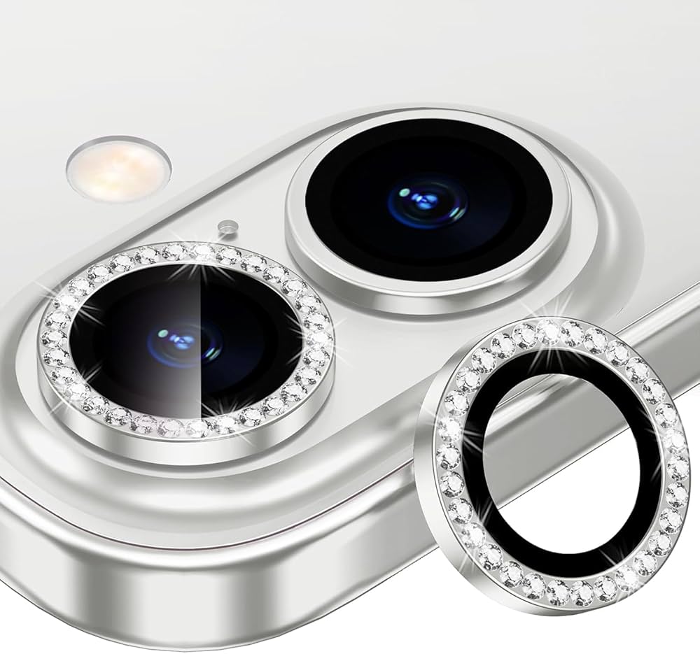 Silver Colour Diamond Camera Protection Lens For iPhone 16 & 16 Plus