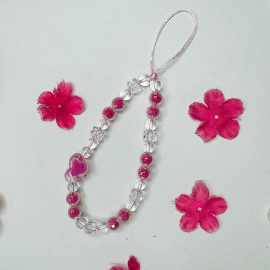 Pink Heart With White Crystals Charm
