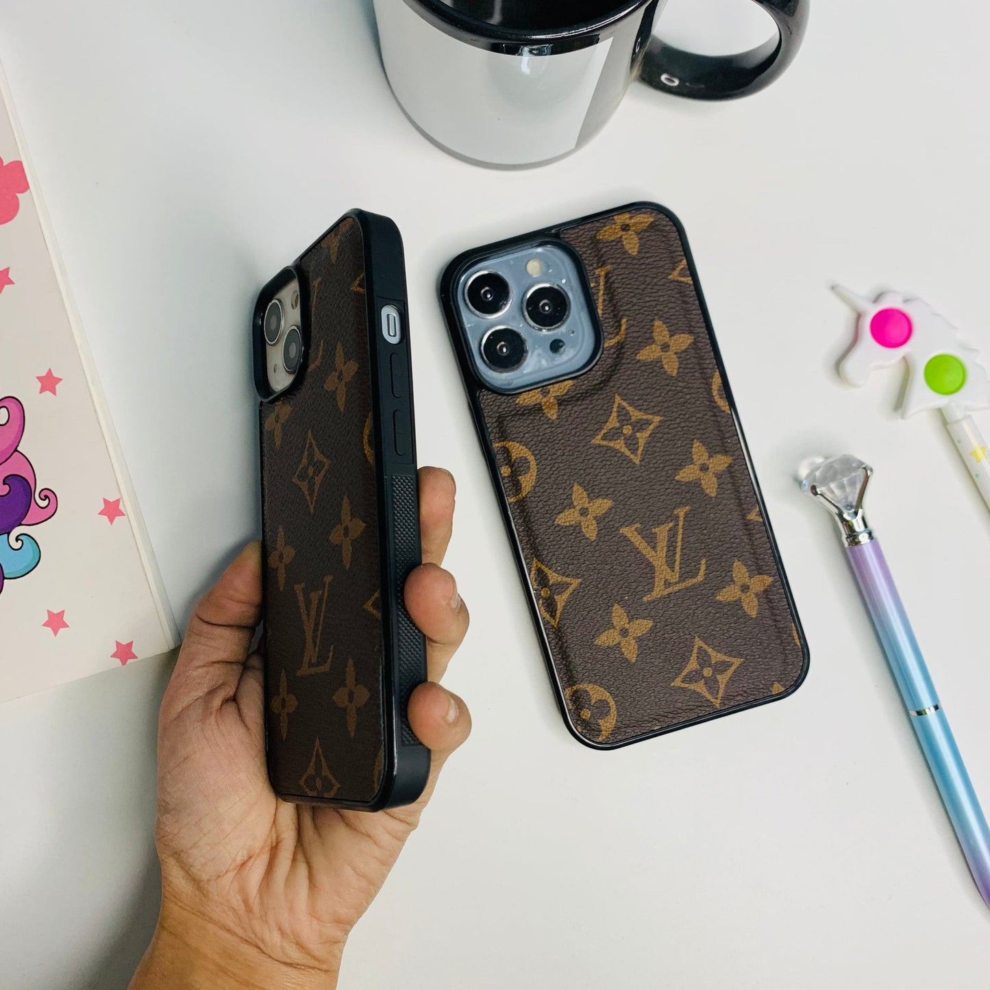 Branded Leather Phone Case With Black Border