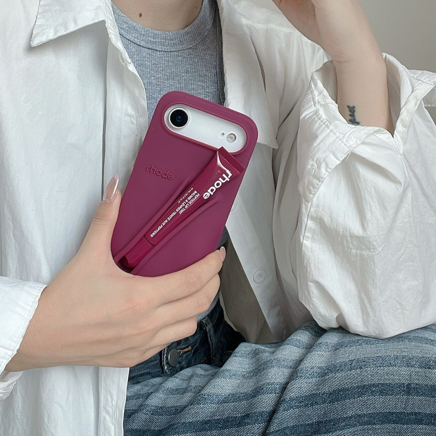 Trendy Lipstick Case For iPhones (Raspberry) (With Lip Tint)