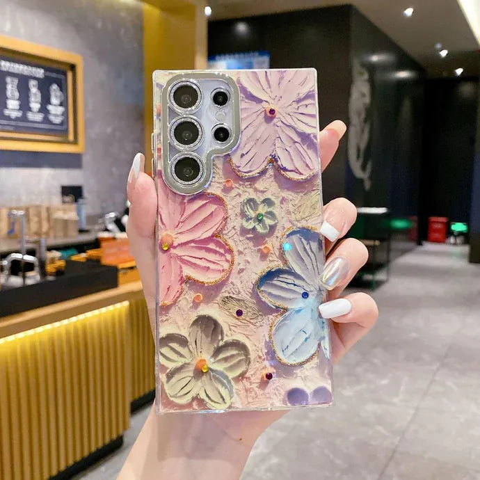 Pink iPhone-Oil Painting Floral Phone Case For Samsung (Box Packing)