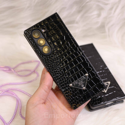 Luxury Branded Black Phone Case For Fold 5 & 6