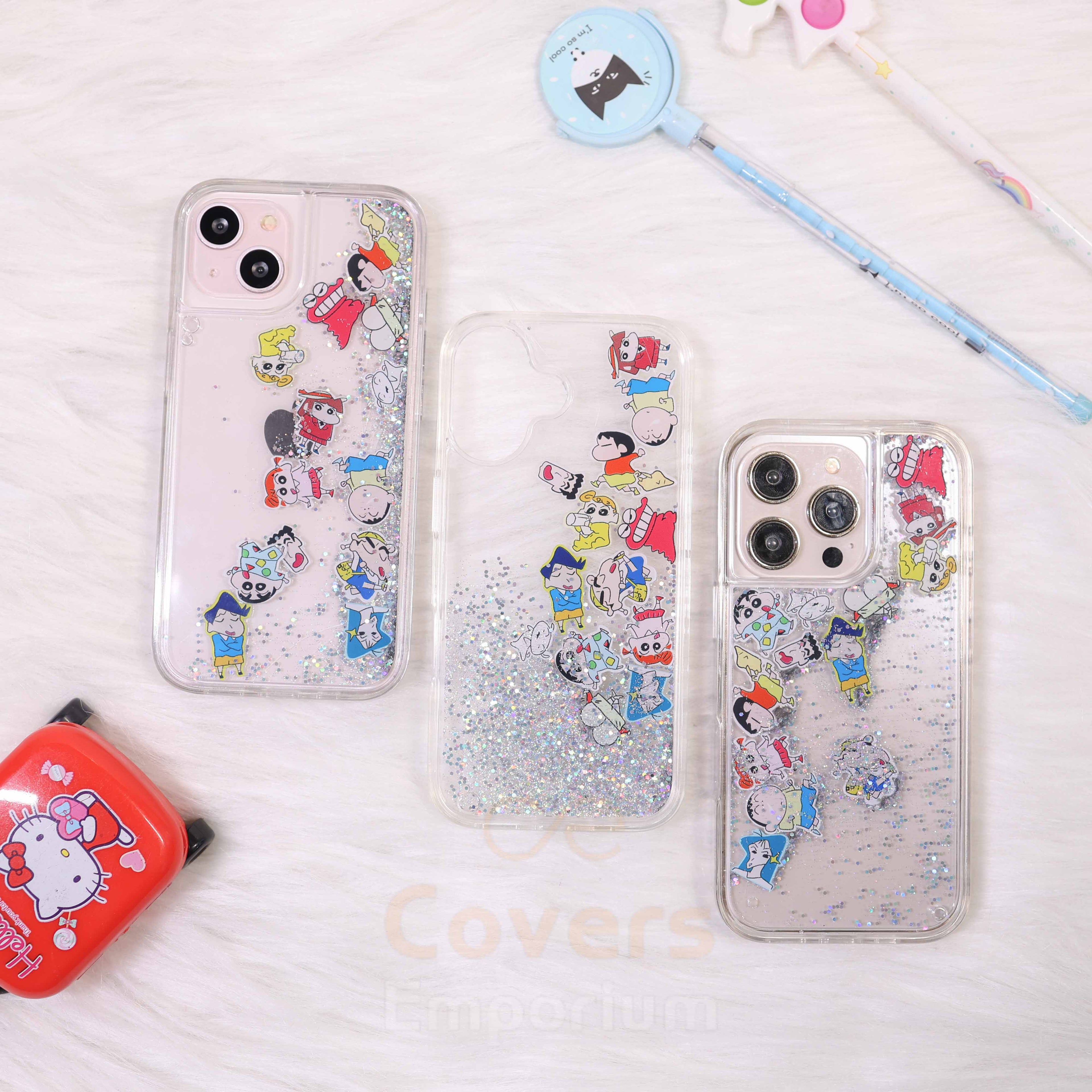 Shinchan Transparent Glitter Phone Case