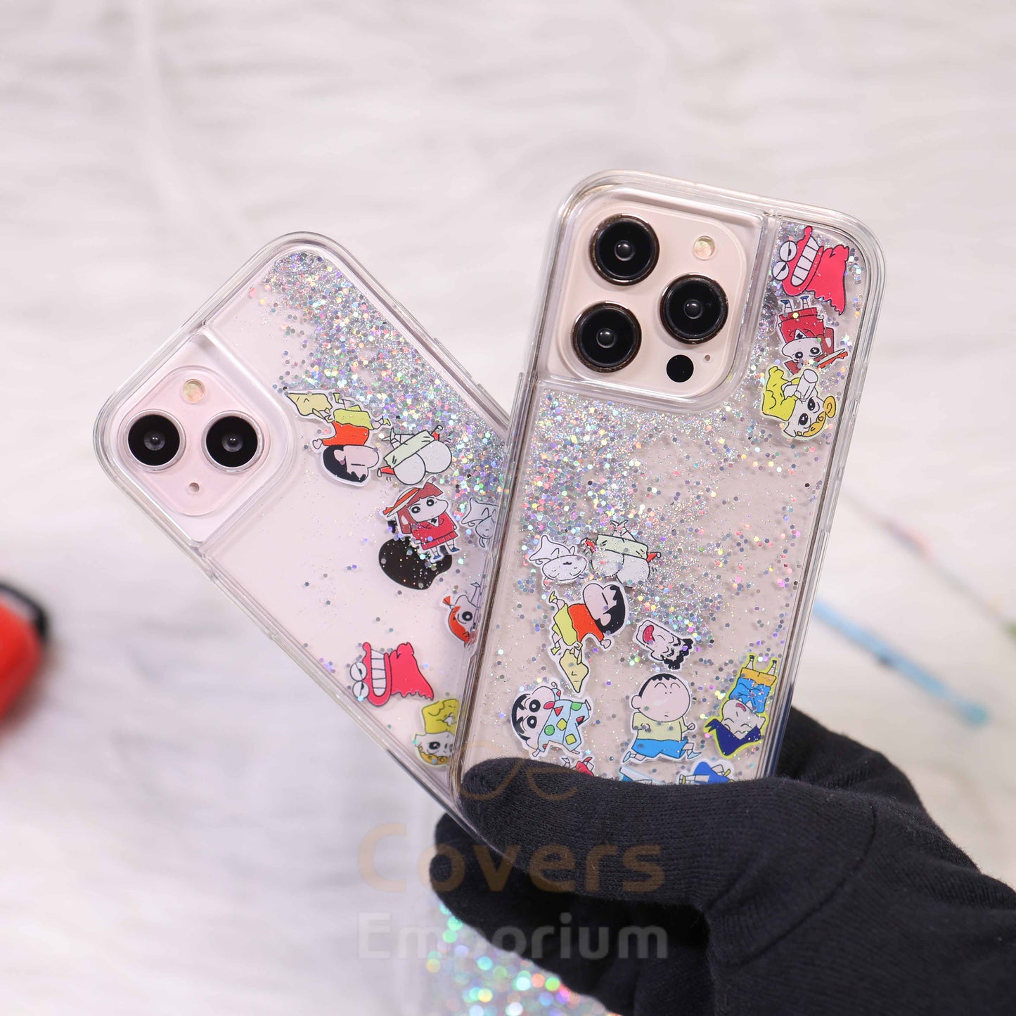 Shinchan Transparent Glitter Phone Case