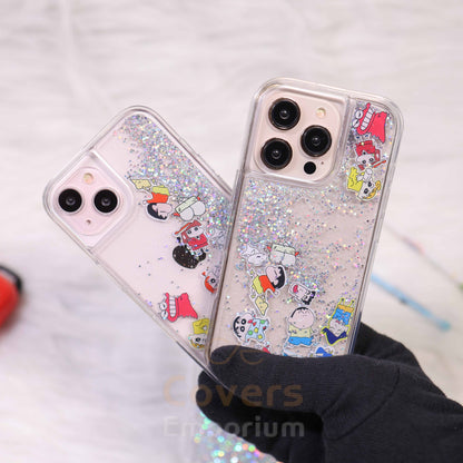 Shinchan Transparent Glitter Phone Case