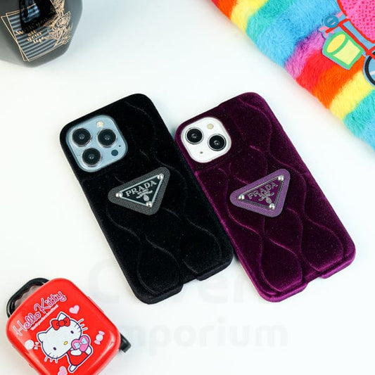 Luxury branded puffer fur phone case