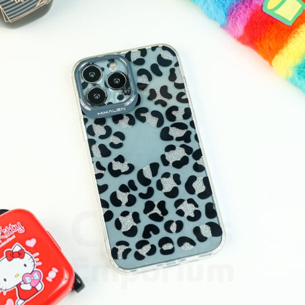 Glitter Finish Leopard case (Silver color)