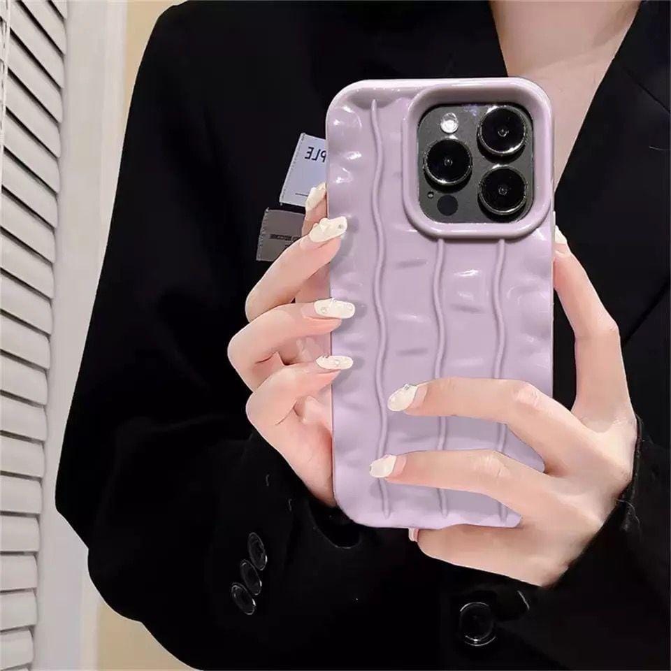 3D Vertical Pattern Concave-Convex iPhone Case - Purple with charm