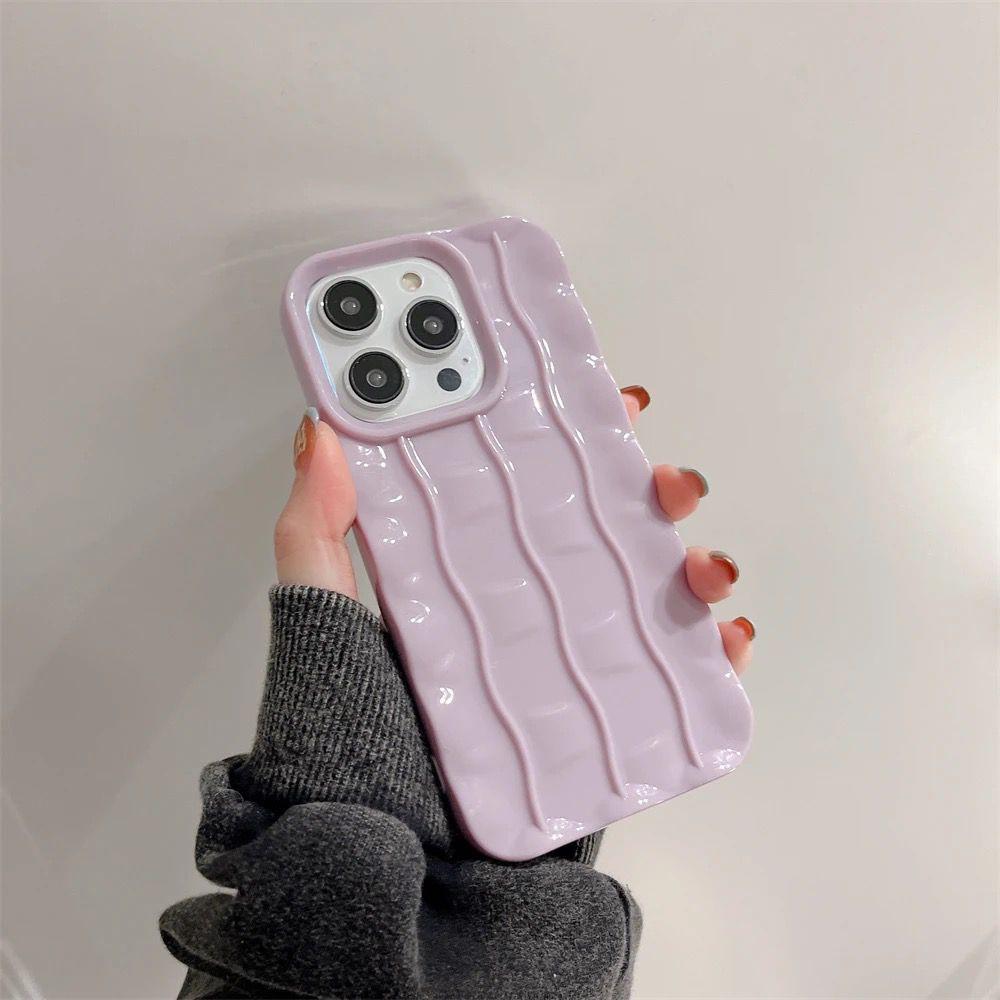 3D Vertical Pattern Concave-Convex iPhone Case - Purple with charm