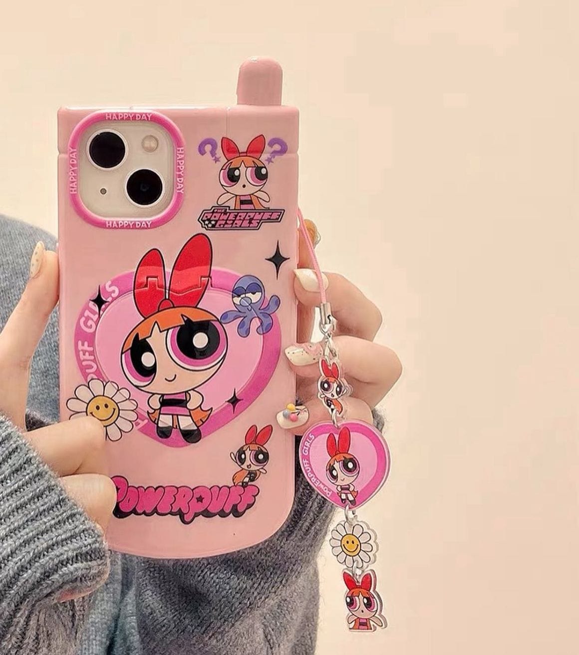 Mirror Power puff Case With Key Chain