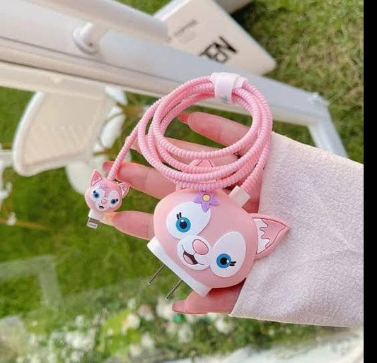 iPhone 18W 20W 3d Silicone Cartoon Charger Protective Case - Pink Cat