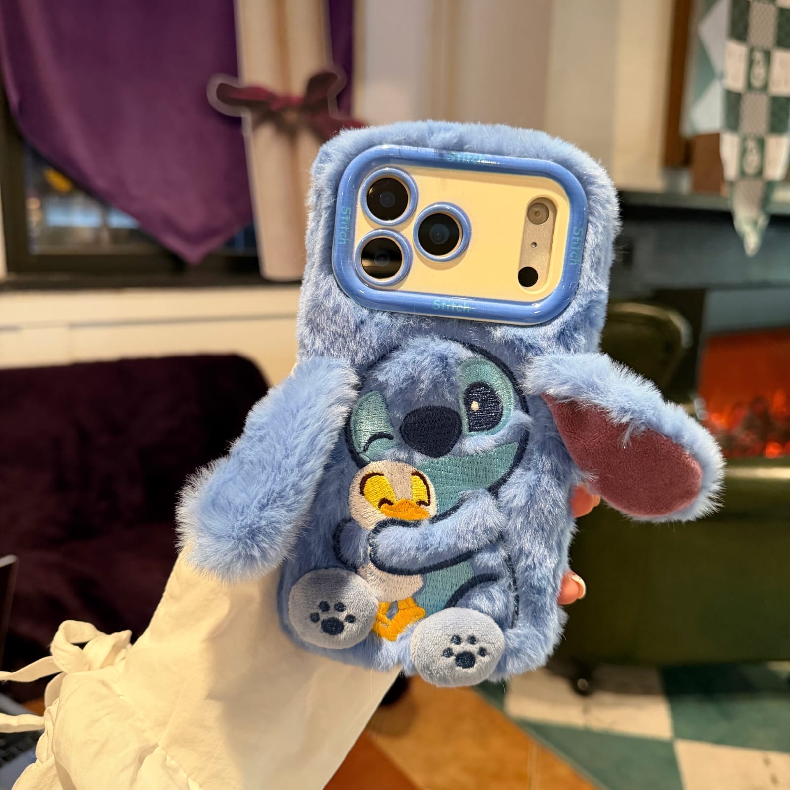 Stitch Fur Case With Ears And Stand