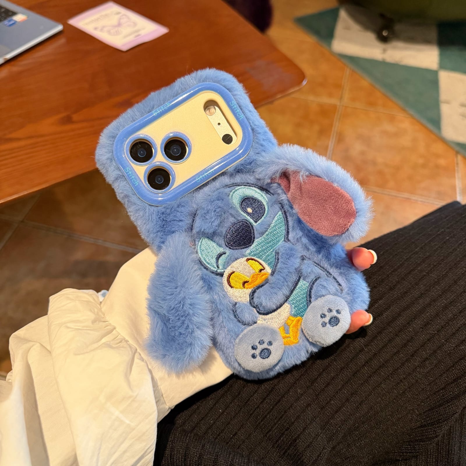 Stitch Fur Case With Ears And Stand