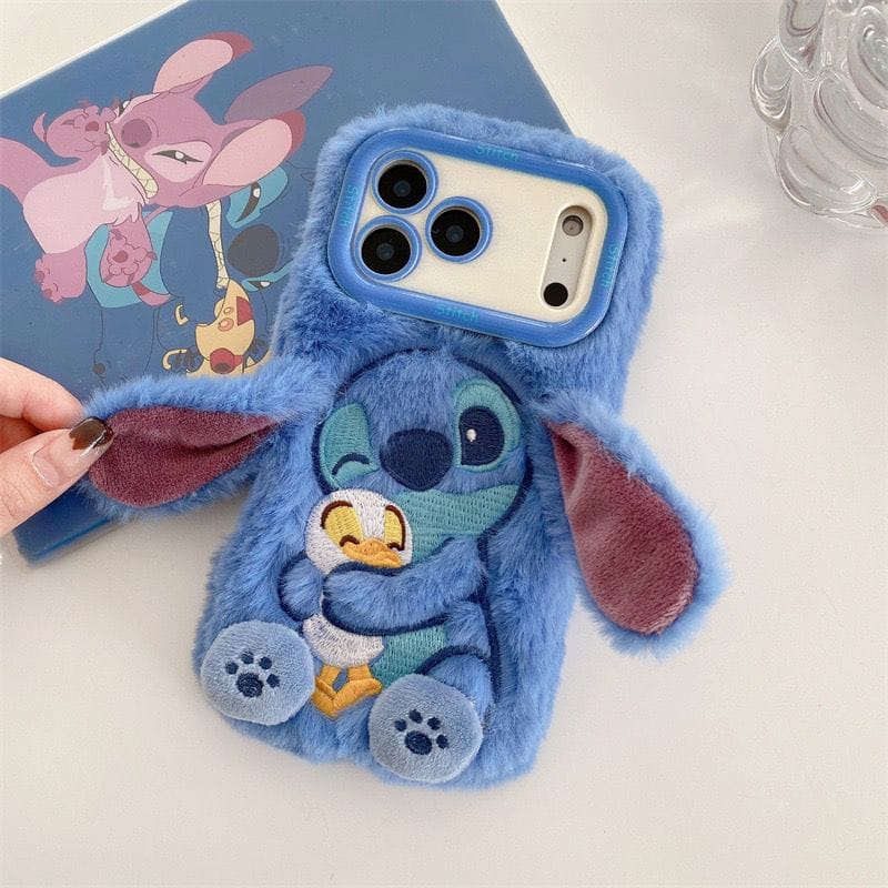 Stitch Fur Case With Ears And Stand