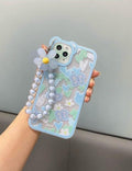 Clear Transparent Blue Print Phone Case With Charm