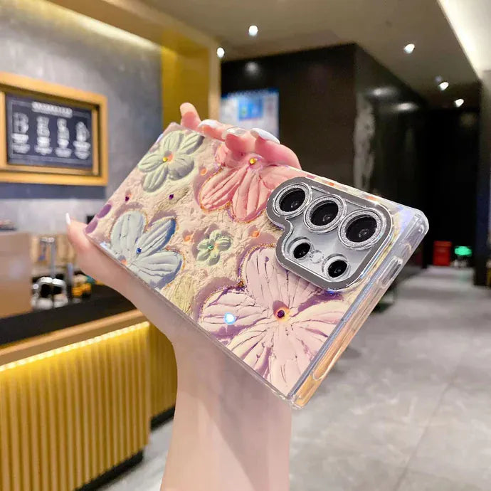 Pink iPhone-Oil Painting Floral Phone Case For Samsung (Box Packing)