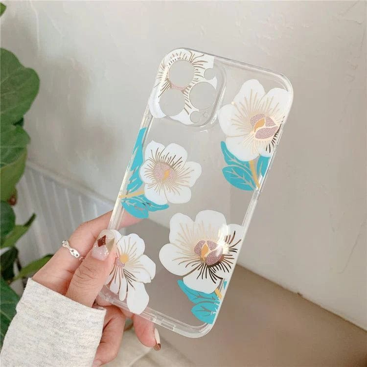 Transparent Blue & White Floral case