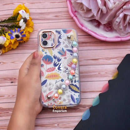 Transparent Floral Design Phone case with Chain