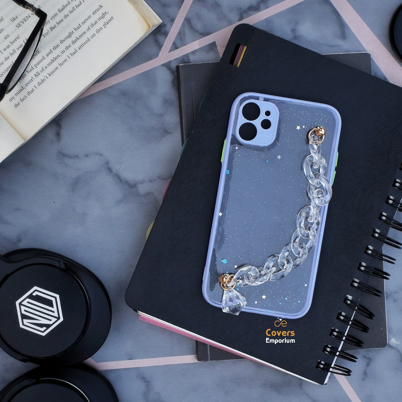 Transparent Lavender Color Phone case with Chain