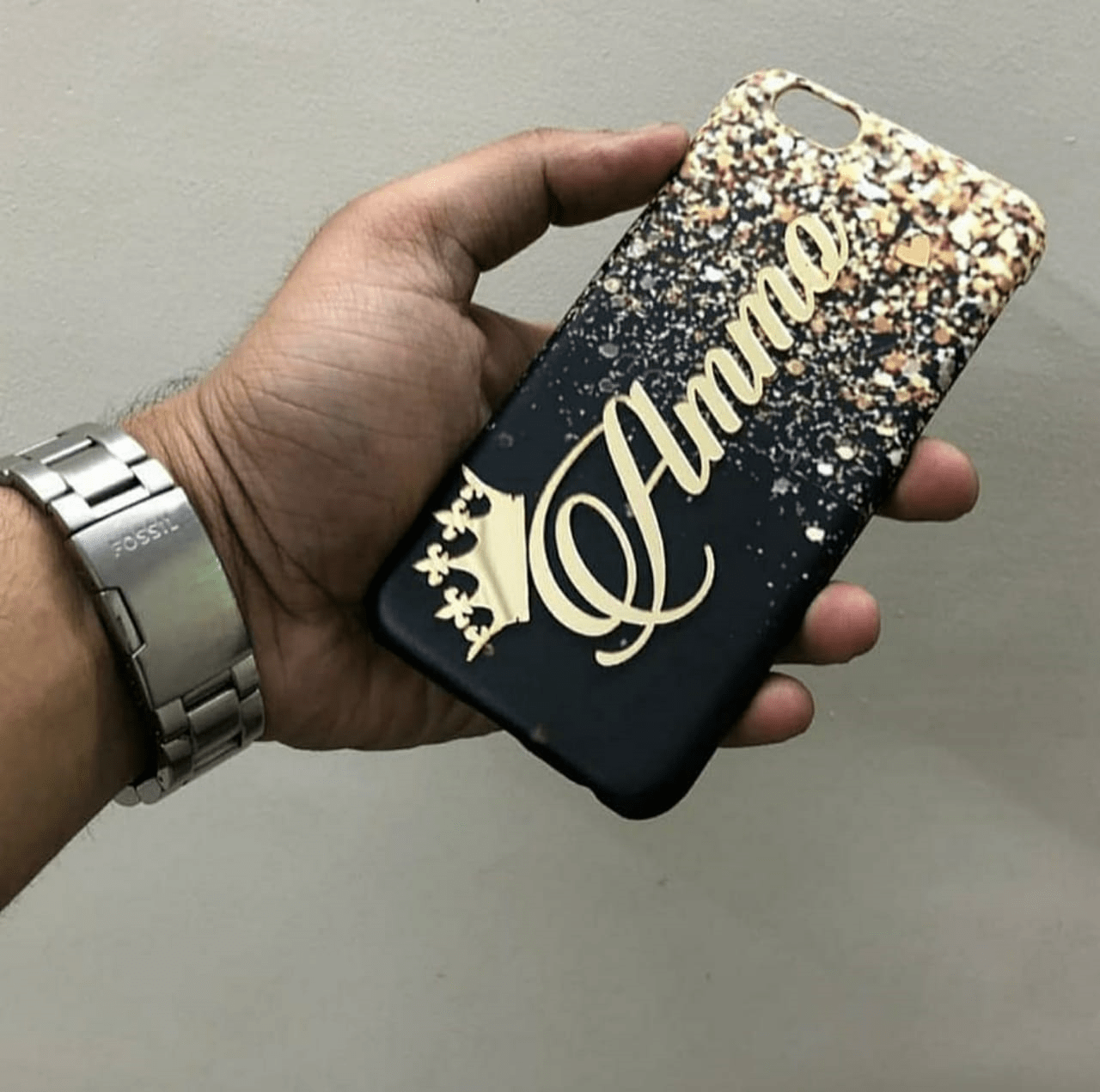 Black Glitter Print 4D name case