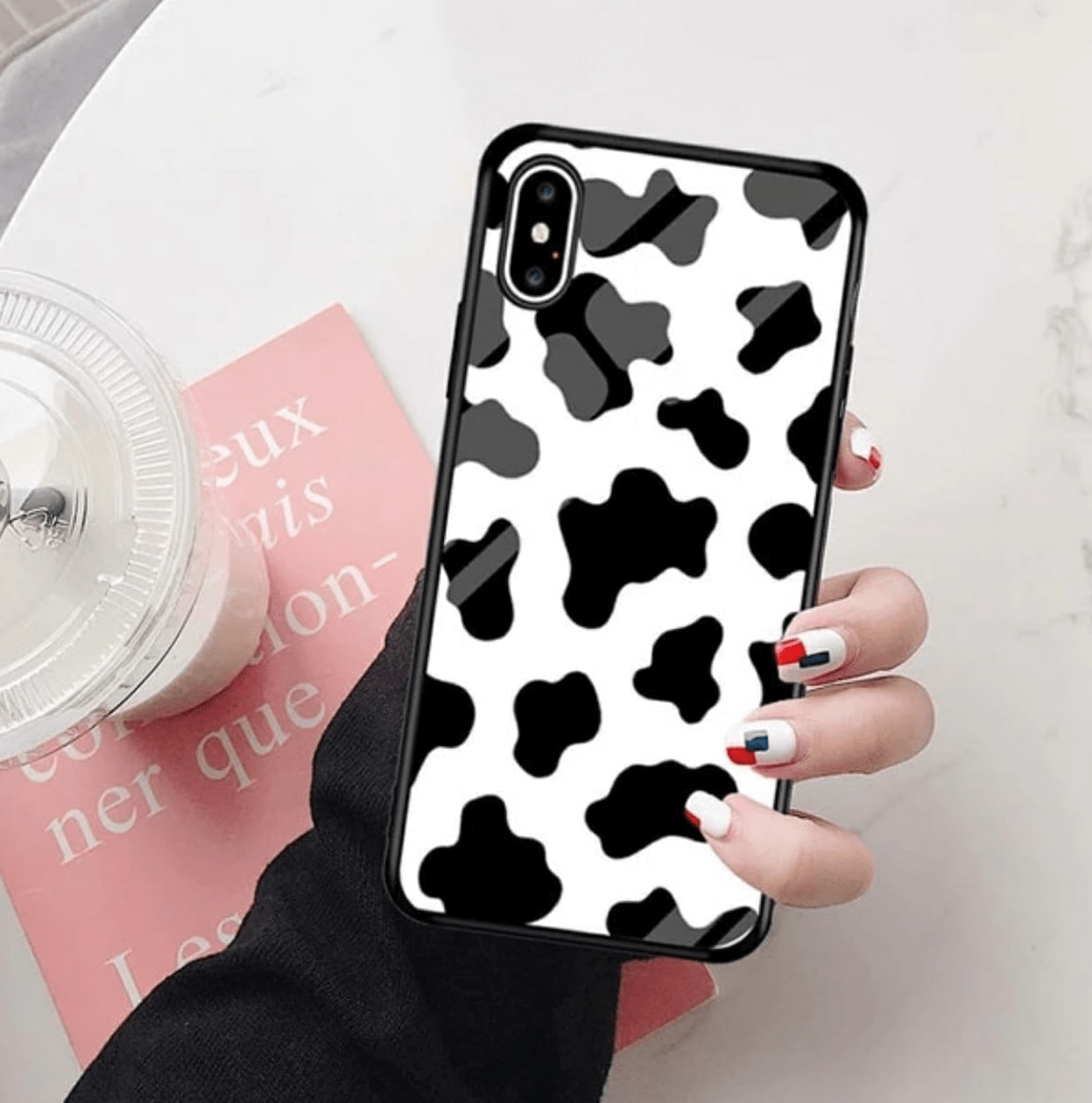Cow print glass case
