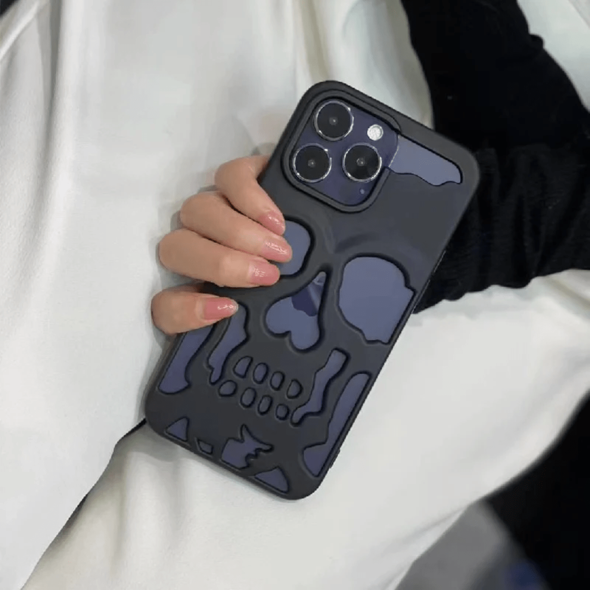 iPhone Black Matte Finish Hollow Skull Design Case