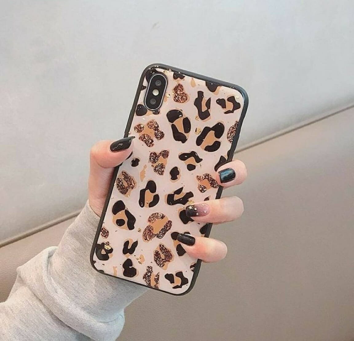 Glitter cream leopard print case