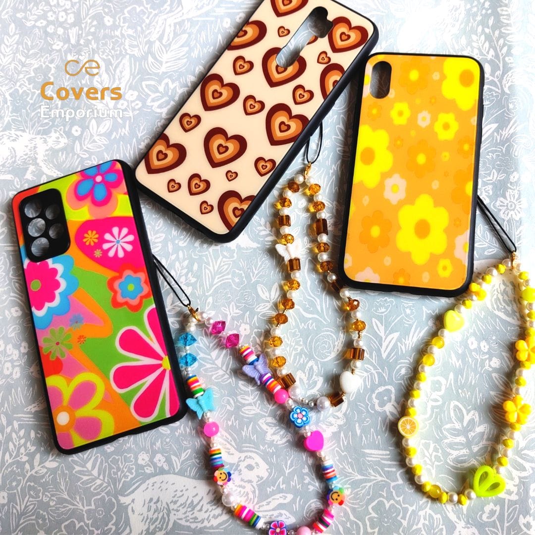 Floral or Heart Glass cases with beautiful charms